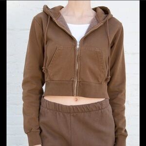 Brandy Melville Brown Cropped zip up Hoodie